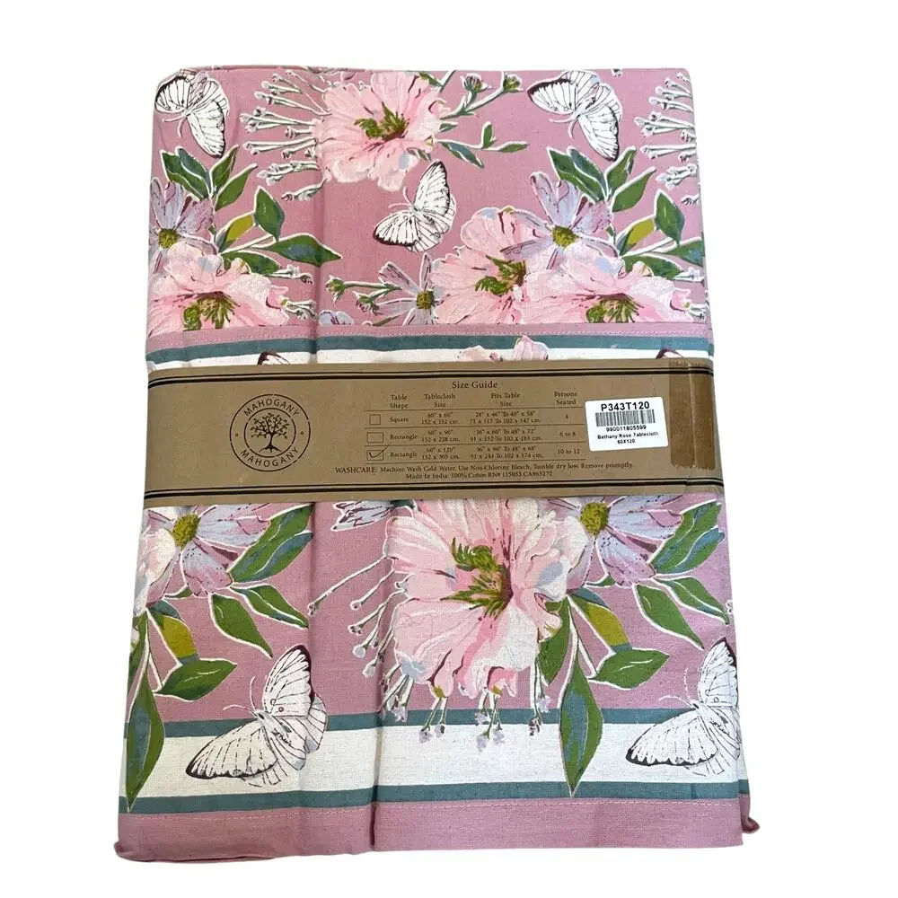 MAHOGANY Cotton Tablecloth 60x120 Pink Floral Butterflies NEW